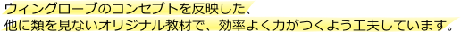 ウィングローブのコンセプトを反映した、他に類を見ないオリジナル教材で、効率よく力がつくように工夫しています。